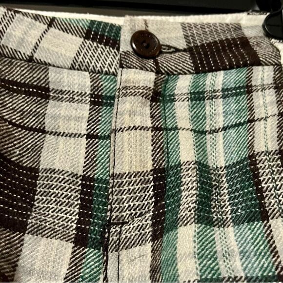 FOX VTG Y2K Academia Plaid Wool Brown Green Ivory Low Rise Mini Dress Shorts 7 S - Picture 3 of 16